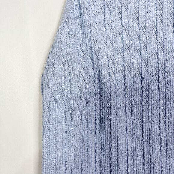 Zara M Light Blue Bodycon Knit Mini Dress Cable Weave Straight Neck Drop Back - Picture 5 of 12